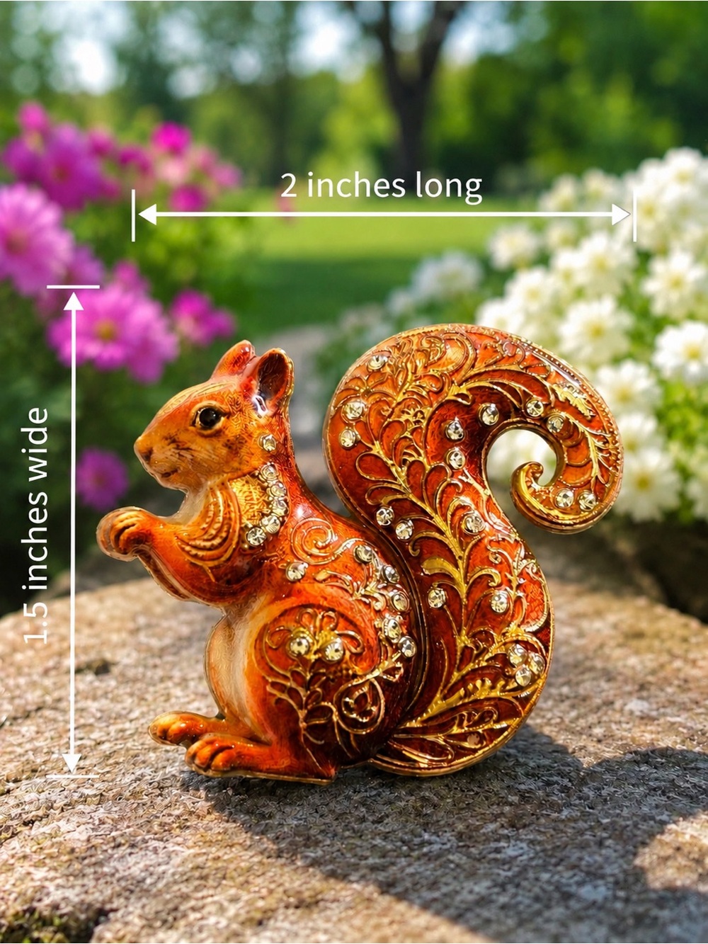 Ornate Orange Squirrel Brooch with Crystal Accents - Picture 2 of 3